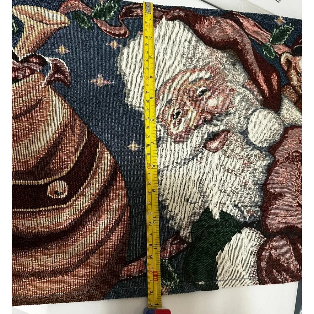 Vintage Christmas Santa Woven Tapestry 5 Pc‎ Table Set 4 Placements Table Runner